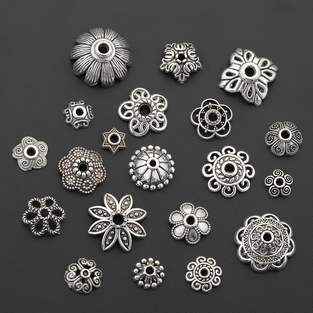 100pcs Alloy Bead Caps in Assorted Flower Petal Designs